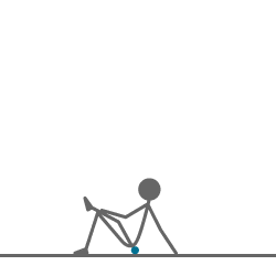 Animation "Blackroll-Massage" - ein Strichmännchen sitzt auf dem Boden und hat einen Massageball unter dem Po. Es stützt sich mit einer Hand nach hinten ab, hat ein Bein angewinkelt und das andere übergeschlagen. Das Männchen rutscht auf dem Massageball hin und her.