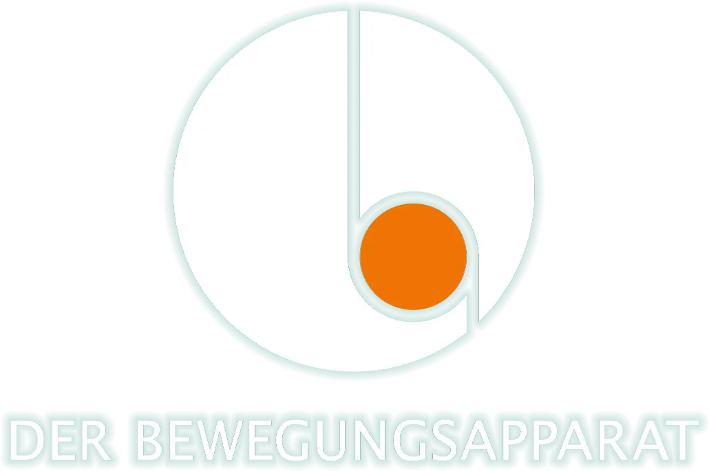 Logo-Bewegungsapparat-mit-Schatten-30 Logo Der Bewegungsapparat - großer weißer Kreis durchbrochen mit einem kleineren orangenen Kreis im rechten unteren Viertel. Der Durchbruch formt um den kleineren Kreis herum den kleinen Buchstaben "b". Darunter stehen die Worte "Der Bewegungsapparat" in Großbuchstaben. Außen um alle Elemente herum ist ein leichter grüner Schatten.