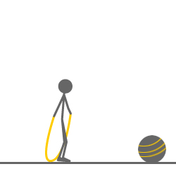 Animation "Seilhüpfen" - ein Strichmännchen hüpft wiederholt über ein gelbes Seil, in der rechten Ecke liegt ein Gymnastikball.